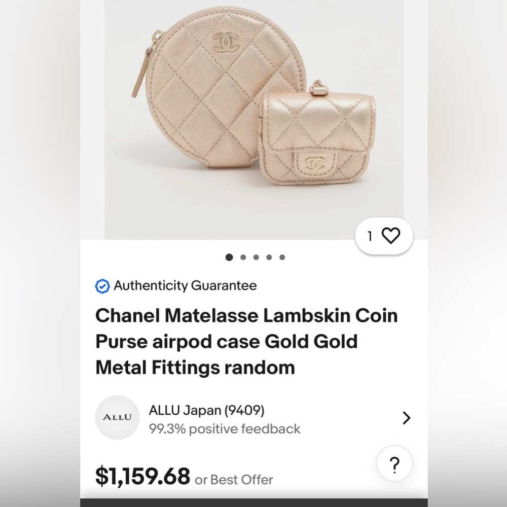 NEW CHANEL MATELASSE COCO MARK YEAR CHAMPAGNE GOLD LAMBSKIN COIN/AIRPODS CASE - Picture 14 of 16